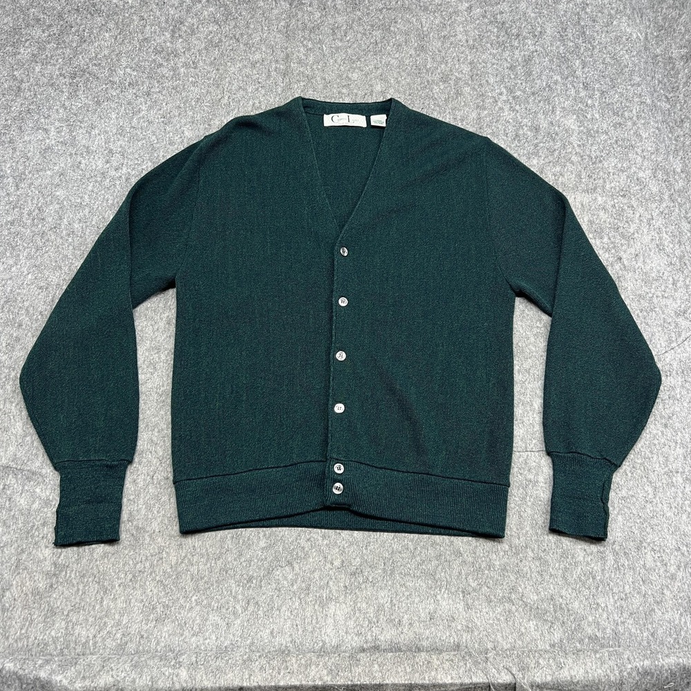 Cypress Links Sweater Mens Large Green V-Neck Cardigan Button Front Made USA